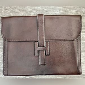 Hermes GM Jige clutch brown leather excellent vintage Dep